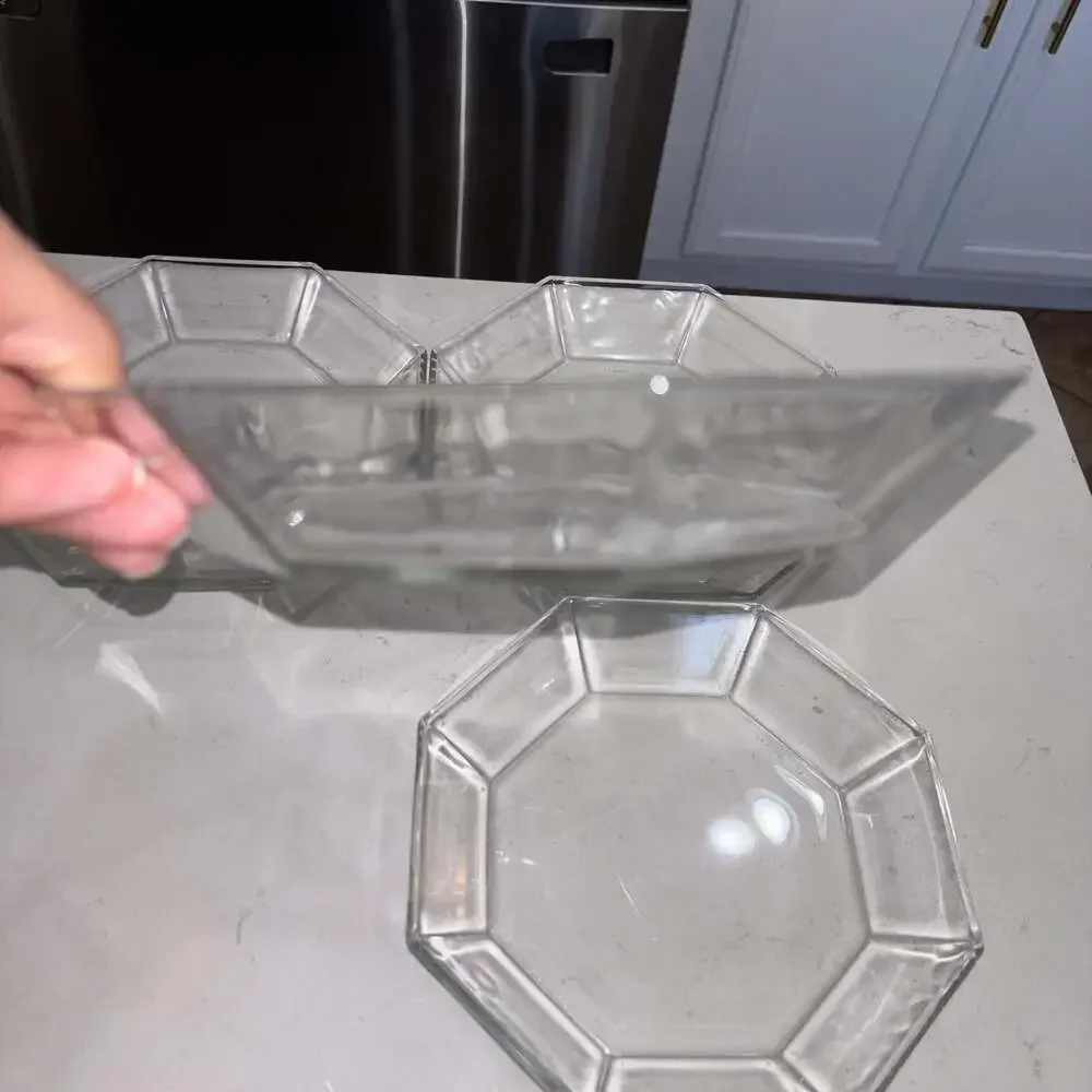 Vintage Arcoroc Octime Octagonal Clear Glass Soup Bowls 7.5” (6)
